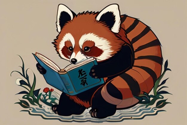 a cartoon of a raccoon reading a book