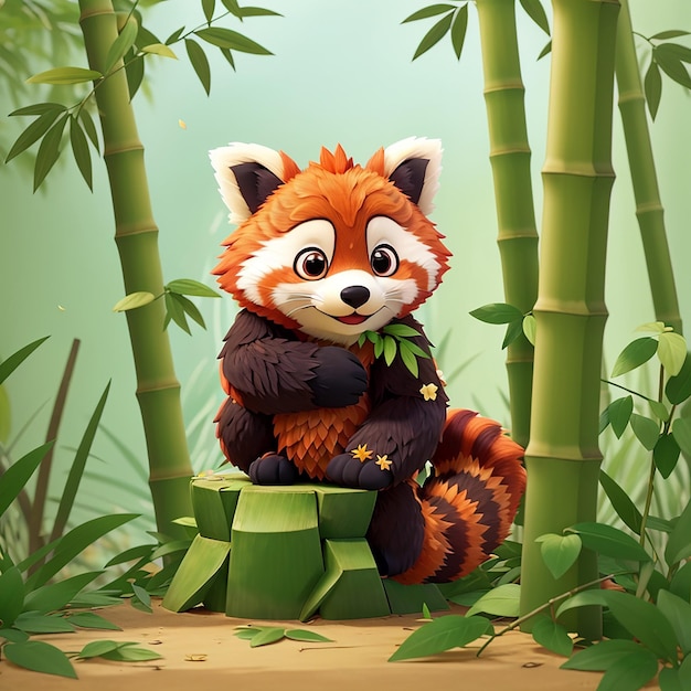 a cartoon of a raccoon sitting in a bamboo forest