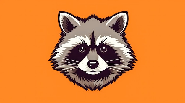 Photo cartoon raccoon standing confidently on vibrant orange background