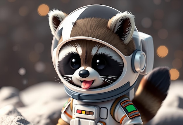 Photo a cartoon of a raccoon wearing a space suit