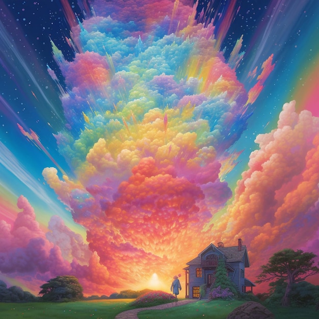 cartoon rainbow sky