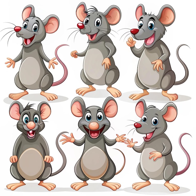 Cartoon rats collection Vector illustration of funny rats in various poses and actions Isolated on white