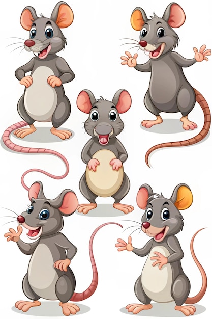 Photo cartoon rats collection vector illustration of funny rats in various poses and actions isolated on white