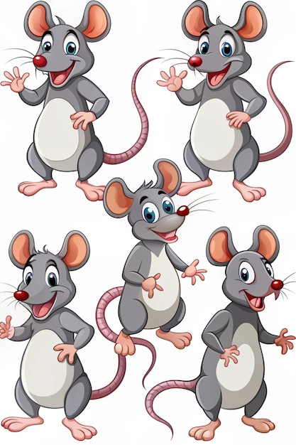 Photo cartoon rats collection vector illustration of funny rats in various poses and actions isolated on white