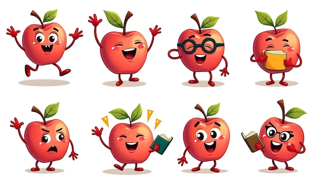 cartoon red apples apples with arms apples with legs apples with facial expressions apple jumpin