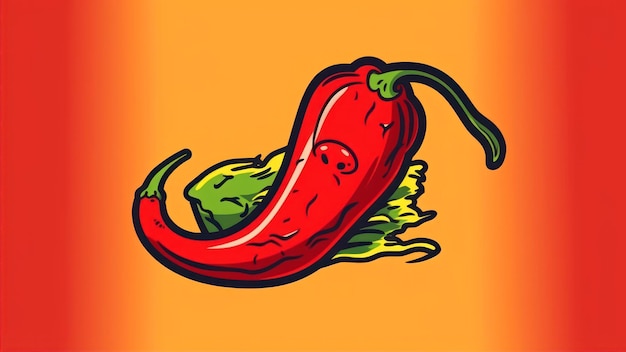 A cartoon of a red chili pepper with a green pepper on it.