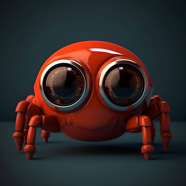 Cartoon red crab with big eyes on dark background 3d illustration