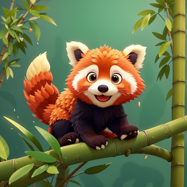 a cartoon of a red panda sitting on a bamboo branch