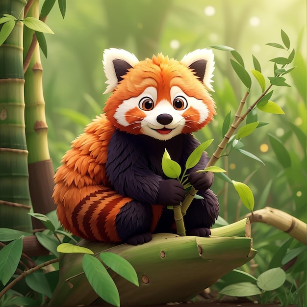 a cartoon of a red panda with a bamboo background