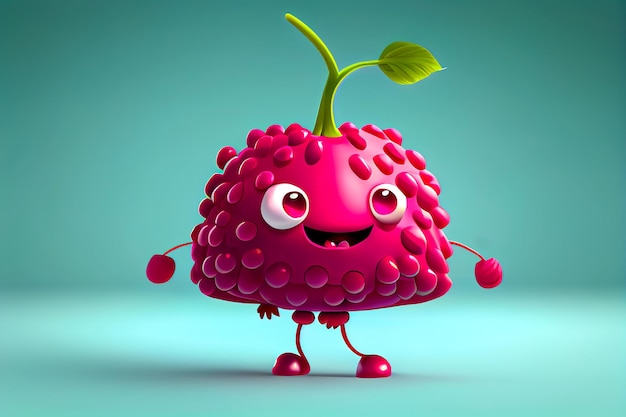 Cartoon red raspberry with eyes Generative AI Generative AI