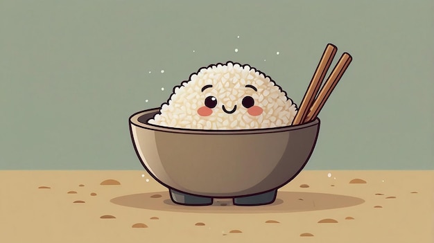 Photo a cartoon of a rice dish with a smile on it