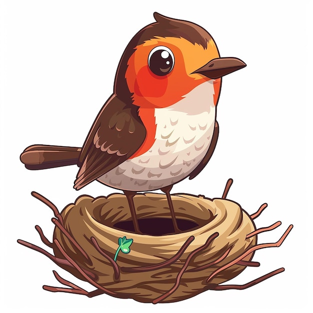 Photo cartoon robin building nest