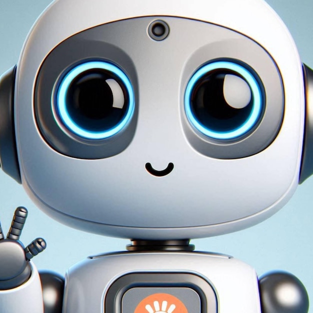 Photo a cartoon of a robot with blue eyes and a red button