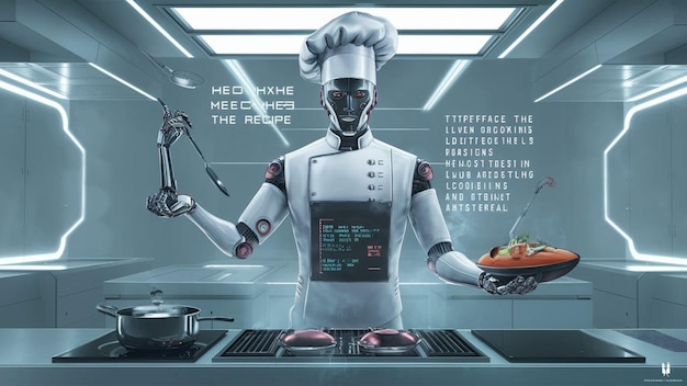 Photo a cartoon of a robot with a tray of food in front of him