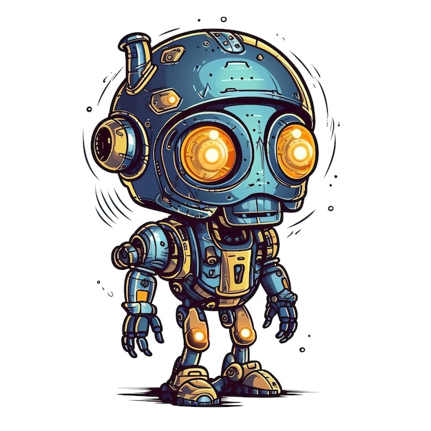 A cartoon robot with a yellow light on its face.