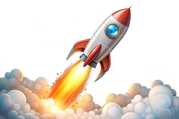 cartoon rocket space ship take off isolated on