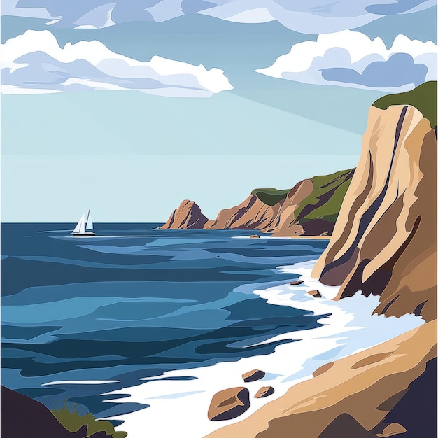 Photo cartoon rocky coastline stock image business background simple shapes