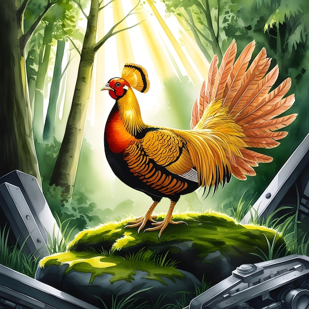 a cartoon of a rooster with a large tail and tail