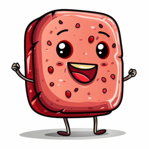 Cartoon salami slice character with a friendly wave great for fun food themes