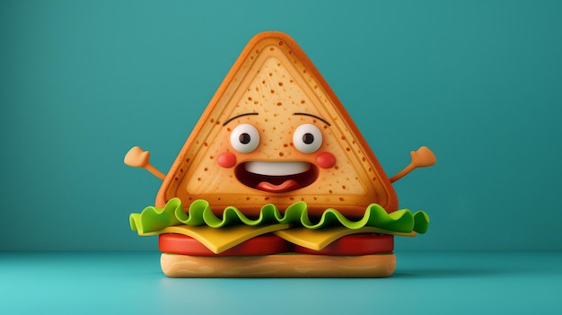 Photo a cartoon sandwich smiles and waves with its arms