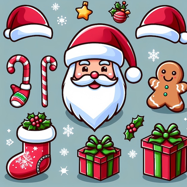 Photo a cartoon of santa and christmas cookies with a santa claus on the top