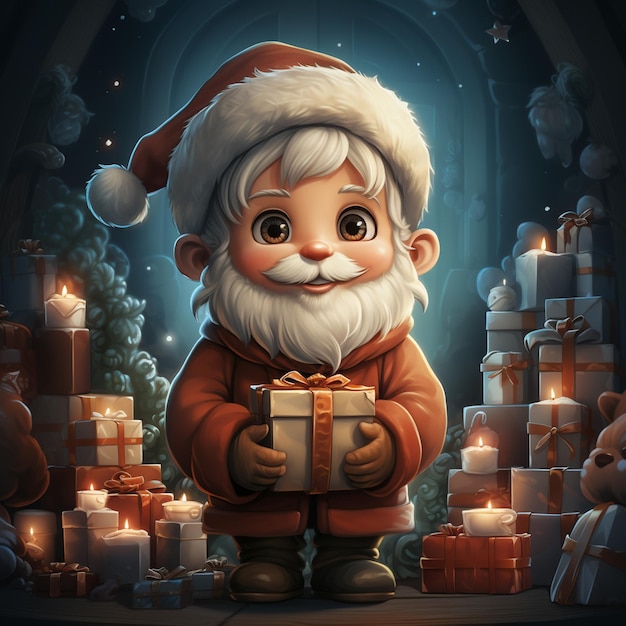 cartoon santa claus and his gifts