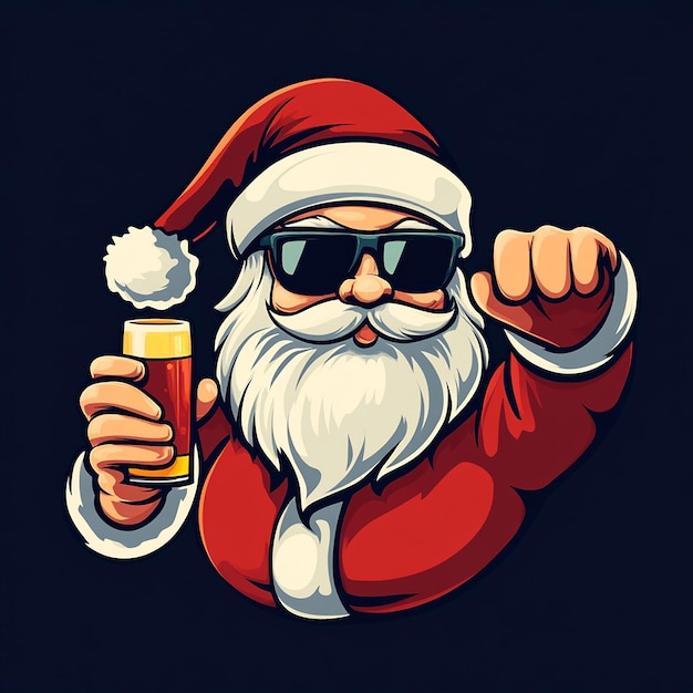 Photo a cartoon of a santa claus holding a glass of beer