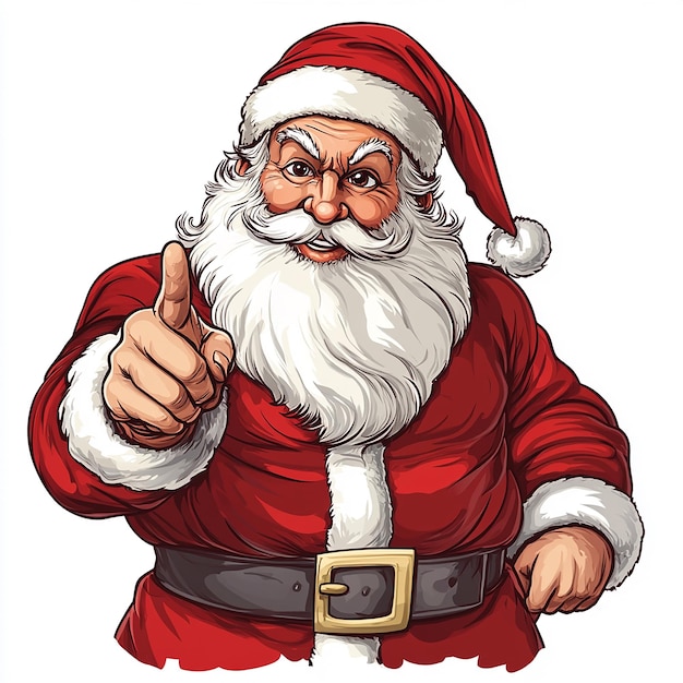 a cartoon of a santa claus pointing at the camera