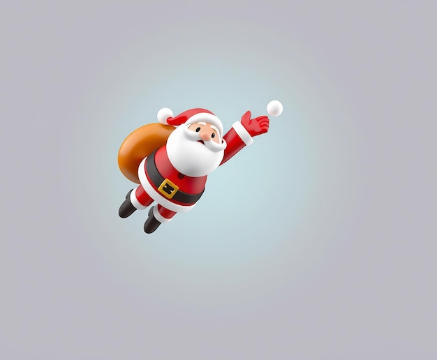 Photo cartoon santa claus with a bag of gifts flying in the air