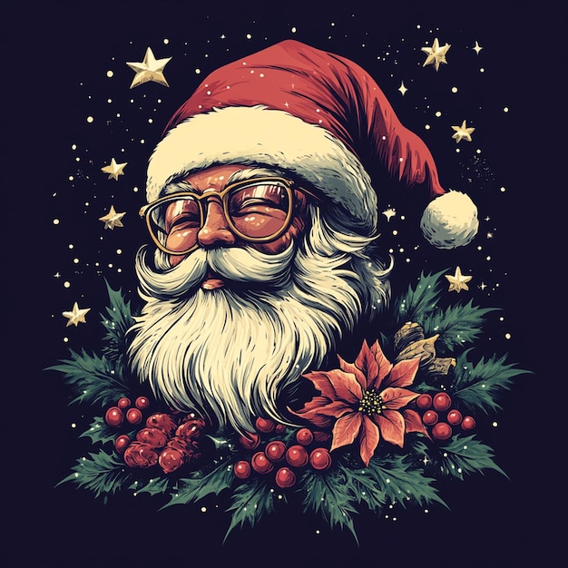 a cartoon of a santa claus with a bunch of grapes around his neck