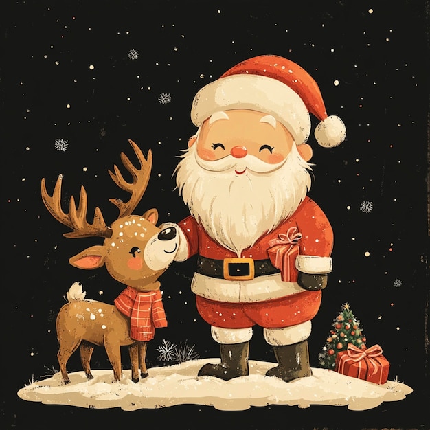 a cartoon of a santa claus with a deer on his back