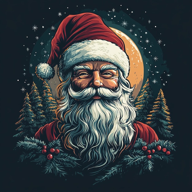 a cartoon of a santa claus with a full moon behind him