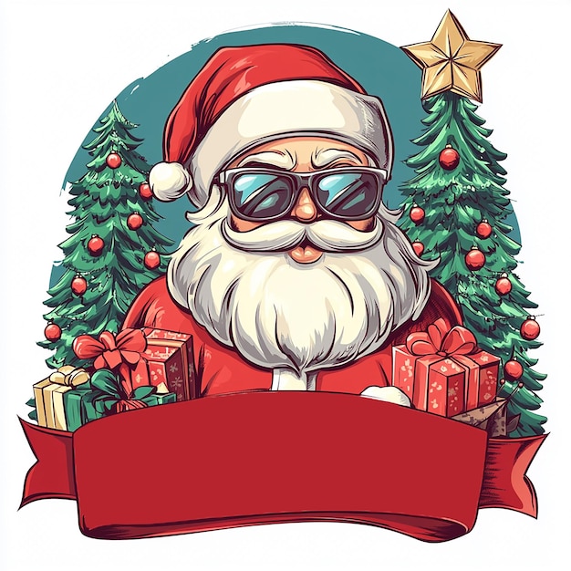 a cartoon of santa claus with a santa hat and sunglasses