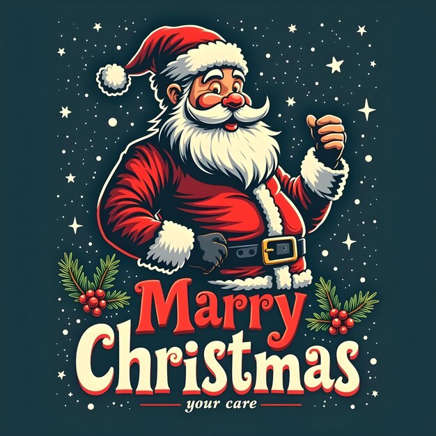 Photo a cartoon of santa claus with a sign that says merry christmas