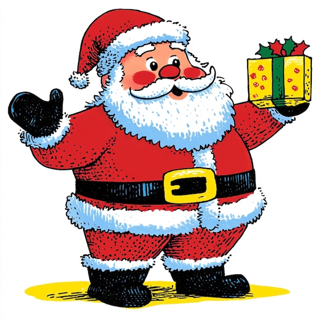 Photo a cartoon of a santa holding a gift in his hand