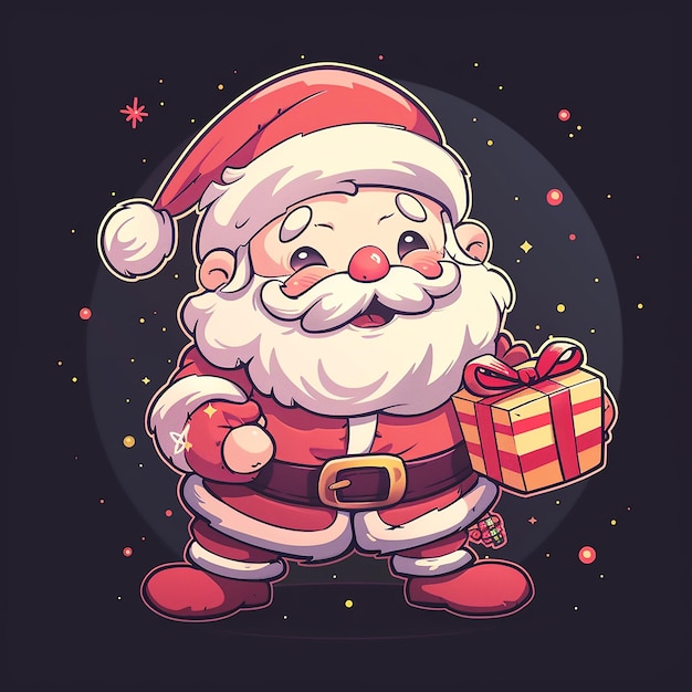 a cartoon of a santa holding a gift