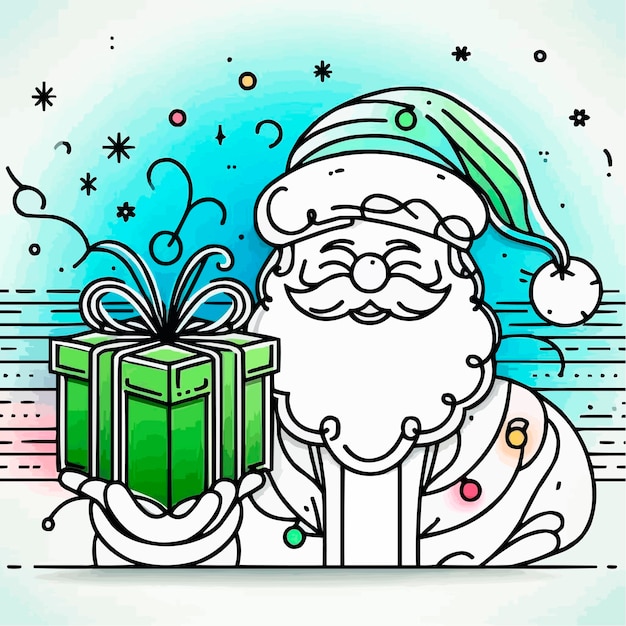 Photo a cartoon of santa holding a green gift with a santa hat