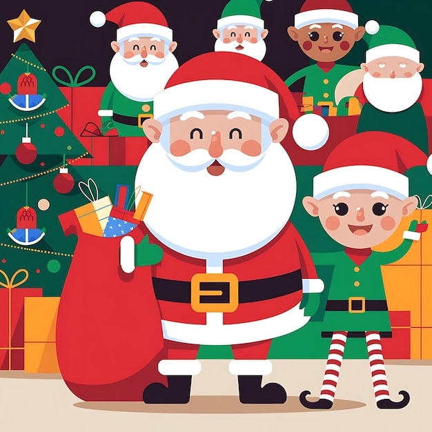 a cartoon of santa and a man with a santa hat