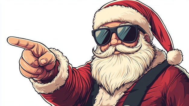 a cartoon of santa pointing to the camera