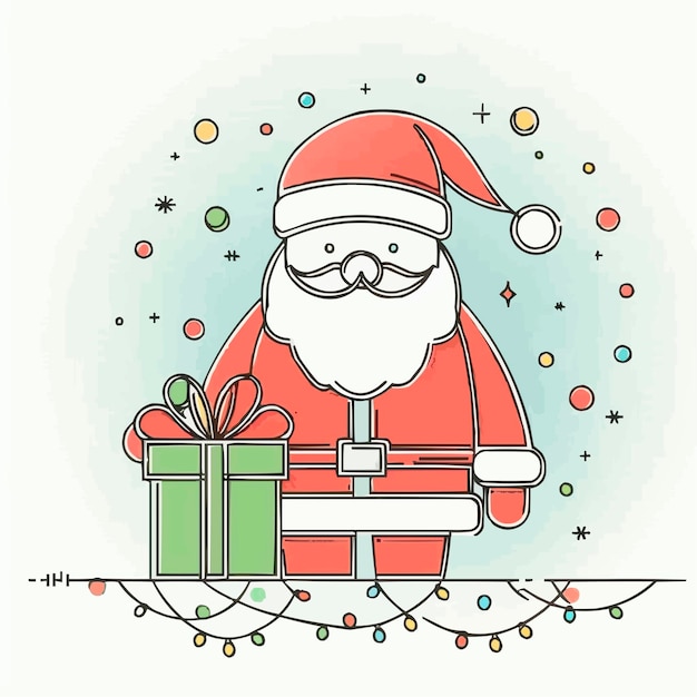 a cartoon of santa with a christmas present on the front