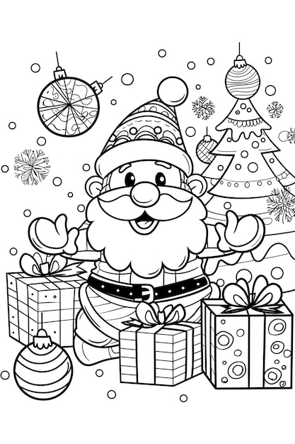 Photo a cartoon of a santa with a christmas tree in the background