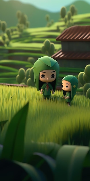 A cartoon scene from the movie the movie the green man and the girl are standing in a field.