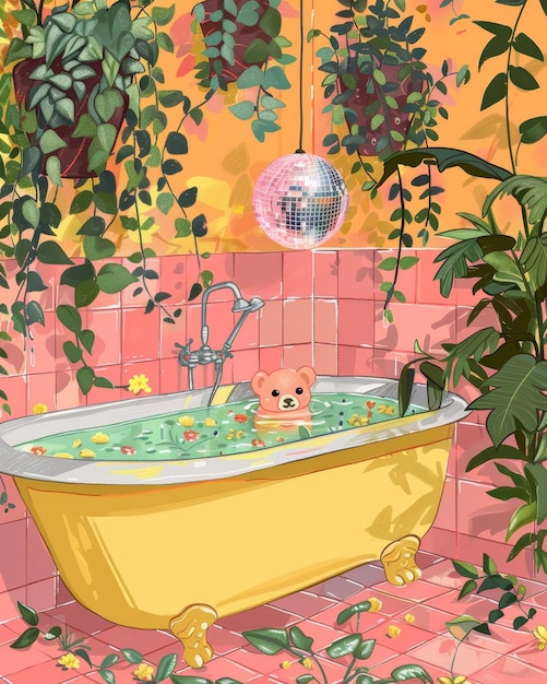 Photo cartoon scene with bathtub in the garden illustration for children