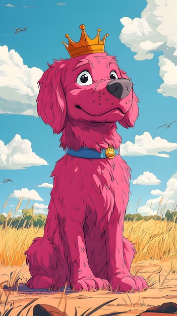 cartoon scene with happy dog prince in the field illustration for children