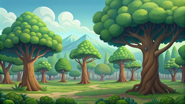 Photo cartoon scenery includes a forest