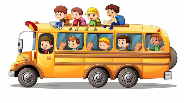 Photo a cartoon school bus full of kids