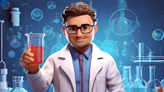 Photo a cartoon of a scientist holding a test tube with a man in a lab coat