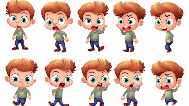 Photo cartoon set of funny and cute little boy