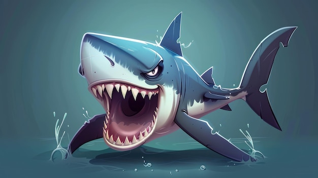 A Cartoon Shark Emerging from the Water with its Mouth Open