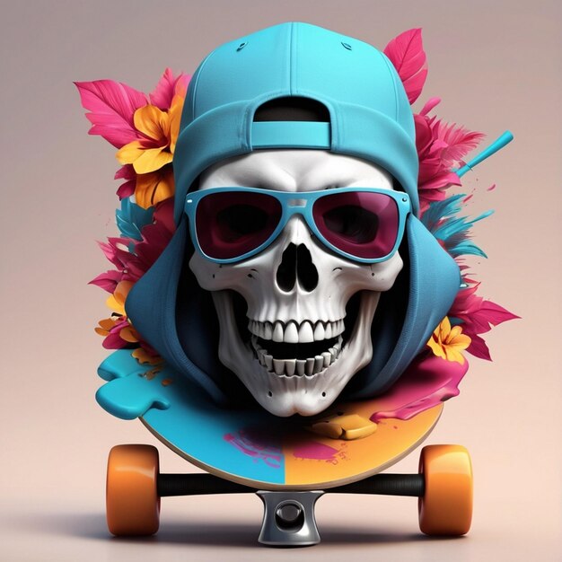 Photo cartoon skater skull character illustration vector graphic for apparel prints posters and other uses